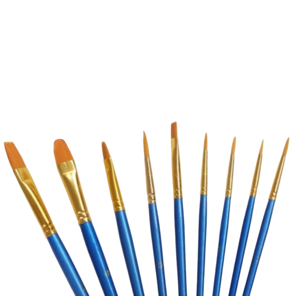 Set of 10 Soft Makeup or Paint Brushes Watercolor Oil Acrylic Paintbrushes Blue